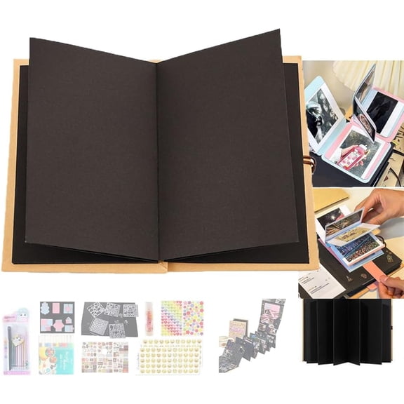 The Memory Keeper 99+ Inch Accordion Scrapbook Album, Large Fold-Out Photo Book, Expandable Travel Story and Family Memory Album, DIY Vintage Keepsake Accordion Scrapbook(black-8.3 x 11 in)