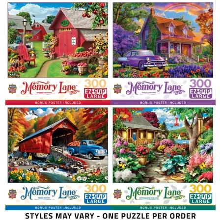 Masterpieces 300 Pieces Memory Lane Assortment Interlocking Jigsaw Puzzle for Adults with 4 Unique Styles to Choose
