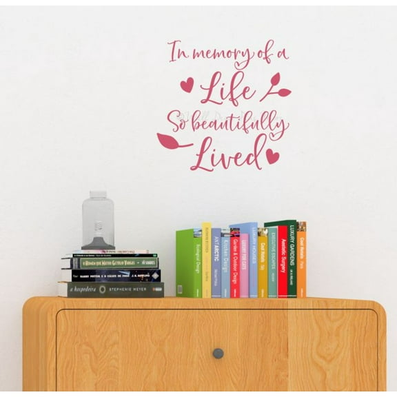 Memory of Life So Beautifully Lived In Loving Memory Wall Decals - Memorial Wall Decor - In Memory of Decals - Memory Wall Decal - Adhesive Wall Lettering Vinyl Decal Sayings, 12x12-Inch, Lipstick
