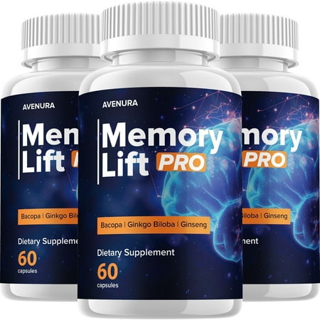 Memory Lift Pro Brain Supplement Capsules – MemoryLift Pro All Natural Memory Focus Pills, 3 Pack, 180 Capsules