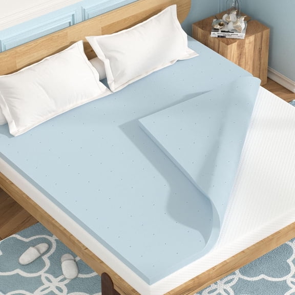 Memory  Mattress Topper - 2 Inch Gel Infused Cooling  Bed Topper Pad, Soft & Comfy Padding for Sleeper Sofa, Couch, RV, Camper, Breathable & CertiPUR- Certified, Blue