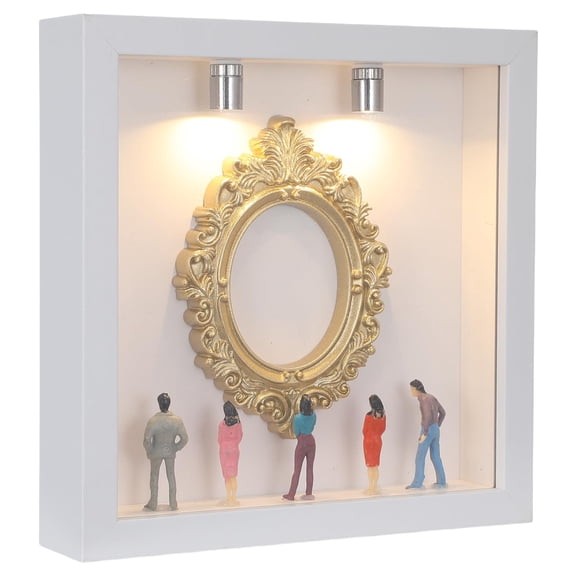 Memory Museum Box Kit - Shadow Box Frame with 8 Mini Picture Frames & 8 Figurines, DIY Keepsake with Lights for Wedding & Anniversary Present - Khaki