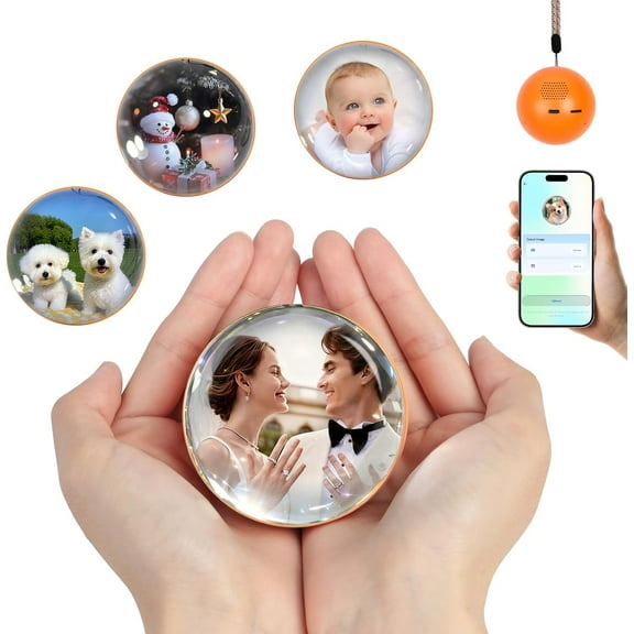 Memory Orb Christmas Ornament, 2.76" Personalized Keepsake, Memory Sphere with Digital Display, Upload Photos and Videos via WiFi