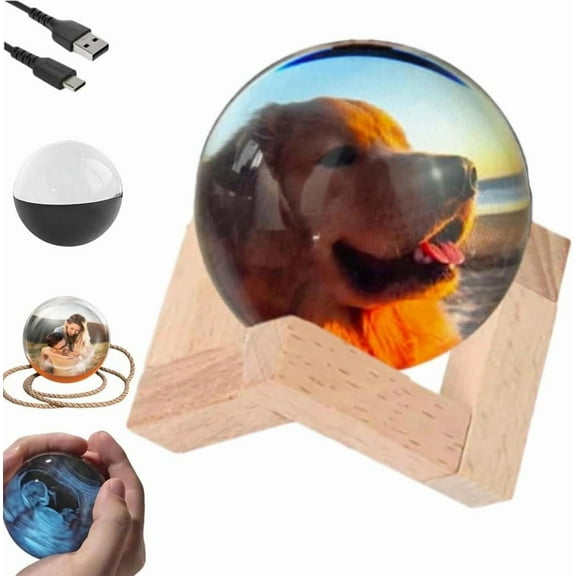 Memory Orb Lamp,2.7" Memory Sphere Lamp Video,Personalized Uploadable Videos & Photos 3D Video Crystal Ball,Customized Gift for Anniversary, Birthday,Wedding Light-Up Sphere-Wife (Black)
