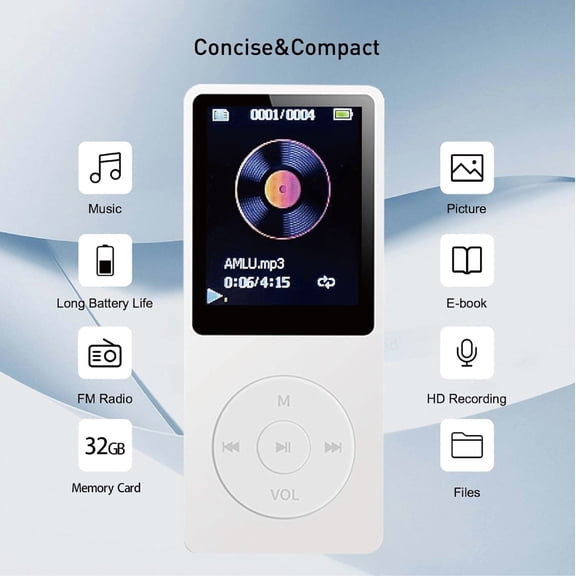 Memory Orb Portable audio players,MP3 Player with Bluetooth 5.2, 32GB Portable Lossless Music MP3 MP4 Player,Build-in HD Speaker/Photo/Video Play/FM Radio/Voice Recorder/E-Book