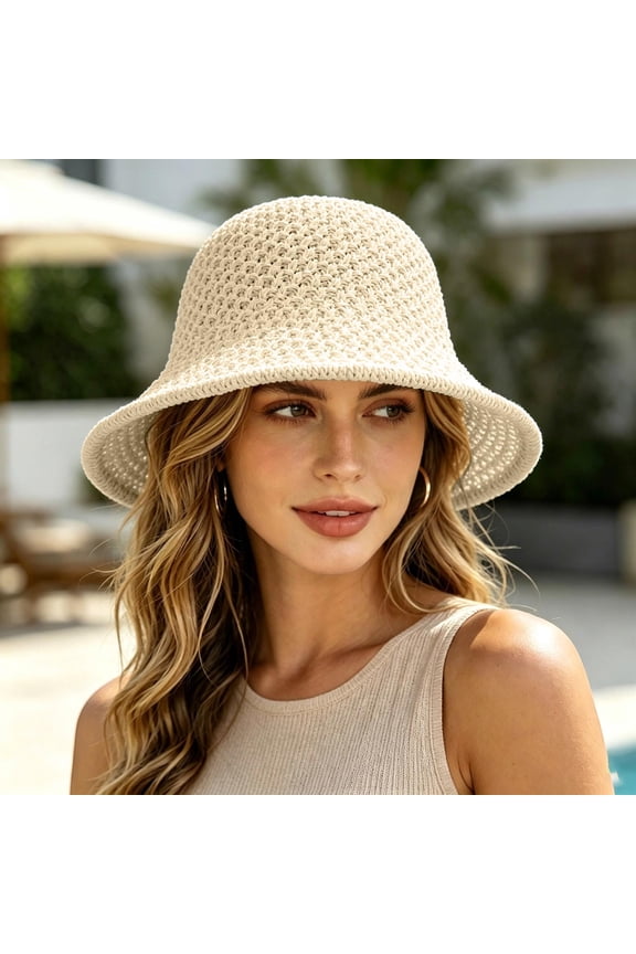 Memory Shaped Brimmed Hat for Leisure All-Season Use in Bucket Style Sun Shield for Kids - Handmade Style Beach Adventure Accessory, Beige