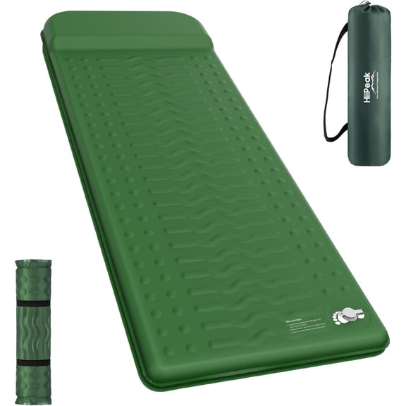 Memory Sleeping Pad, Compact Thick Foam Mats with Pillow, 9.5 R-Value Insulated Camping Mattress Easy Inflate & Deflate, Inflatable Sleep Mat for Backpacking Hiking Car Tent