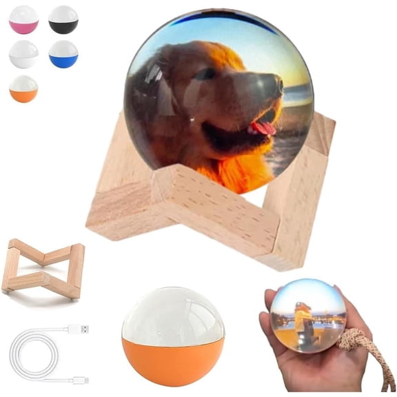 Memory Sphere Lamp Video, Memory Orb Video, 3D Crystal Ball with Digital Display, 2.7" Personalized Uploadable Videos & Photos, for Bedroom, Home Decor, Holiday & Birthday Gifts (Orange)