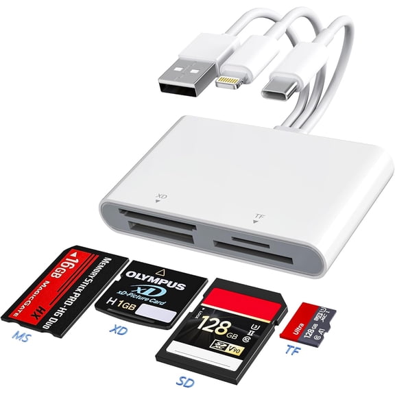 Memory Stick Duo Adapter - XD Picture Card Reader for iPhone/USB C/A 4 in 1 SD/TF/MS/XD Card Reader Adapter Cybershot Card Reader Support iPhone 17/16/15/14/13/12/11/Pad/PC/Android/Laptop