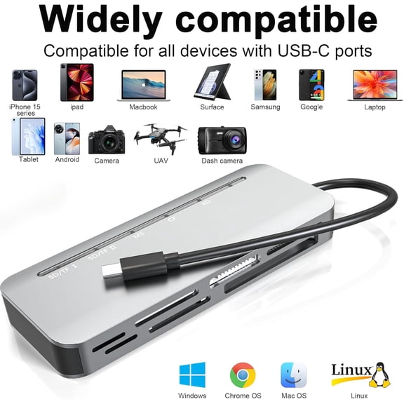 Memory Stick Pro Duo card reader, 7-in-1 Memory Stick Pro Duo adapter USB C for SD/TF/CF/XD/MS, multi-card reader for cameras, game trail cameras, mobile phones, tablets, laptops, Android