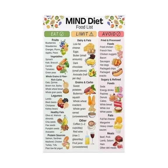 Memory Support Brain Boosting Foods Chart Cognitive Health Diet Poster Nutrition Reference for Senior Center Clinic Home Wall Art