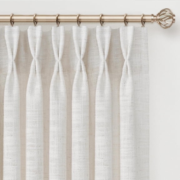 Memory Trained Pinch Pleated Curtains 90 Inches Long, Linen for Living Room, 2 Panel Set Drapes with Hooks, Light Filtering Window Treatment, 40" W x 90" L, Beige White