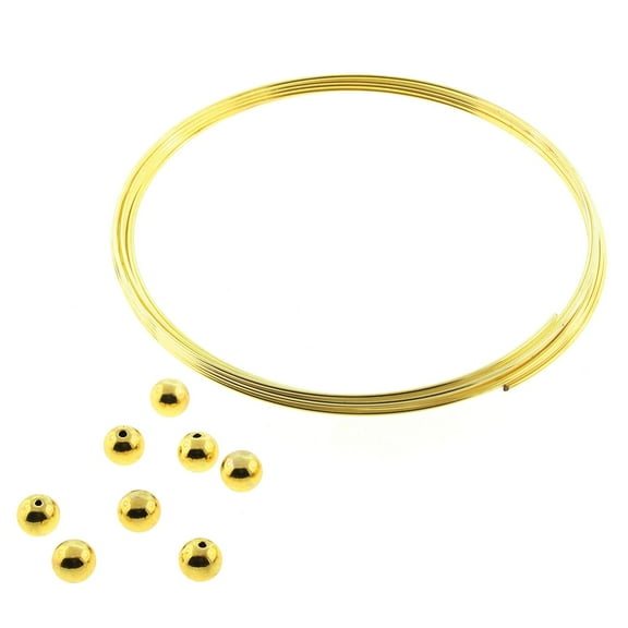 Memory Wire And End Caps Set, Bracelet Round Size Medium 2.25 Inch Diameter, 12 Loops, Gold Plated