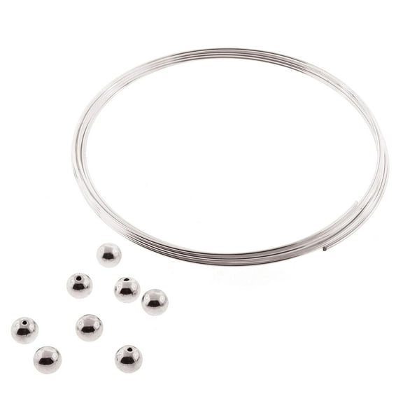 Memory Wire And End Caps Set, Bracelet Round Size Medium 2.25 Inch Diameter, 12 Loops, Silver Plated