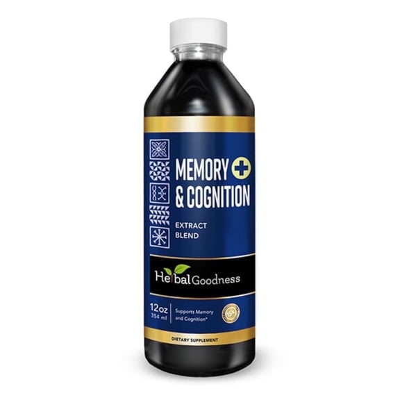 Herbal Goodness Memory and Cognition Booster 12fl.oz - Memory Supplement for Brain, Focus, Support, Lions Mane Mushroom