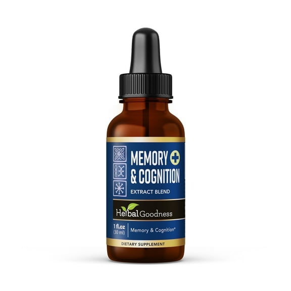 Herbal Goodness Memory and Cognition Booster 1fl.oz, Memory Supplement for Brain, Focus Support, Gingko, Lions Mane Mushroom