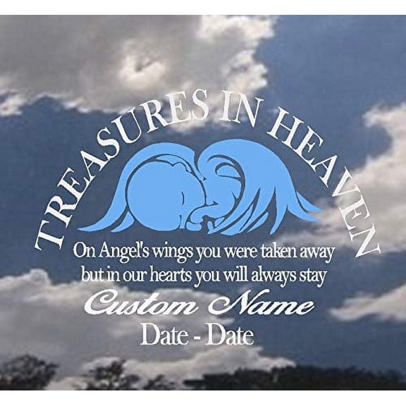 Memory of Decal : Custom Name and Date: 7.5" x 11" Window Decal (White/Lt Blue)