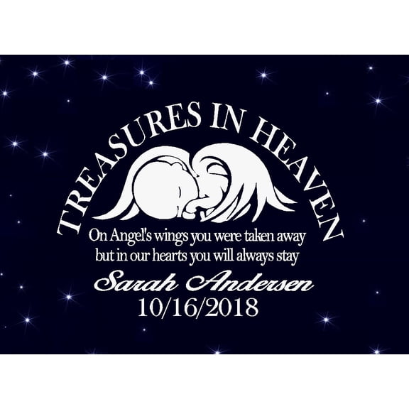 Memory of Decal : On Angel's Wings you were taken away, Custom Name and Date: 7.5" x 11" Window Decal (White )