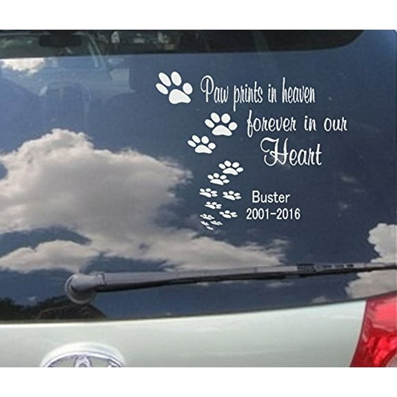 Memory of Decal :  PAW PRINTS IN HEAVEN, FOREVER IN OUR HEART (CUSTOM) ~ WALL, or Window Decal 9" x 10"