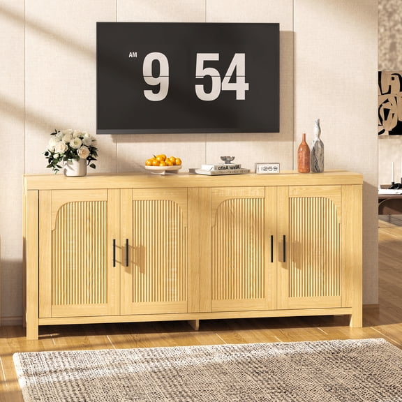 MemoryField 71" Sideboard Buffet Cabinet with 4 Doors Extra Long Modern Farmhouse Credenza Adjustable Shelves Cable Management Large Storage for Dining Room, Kitchen, Living Room, TV Console
