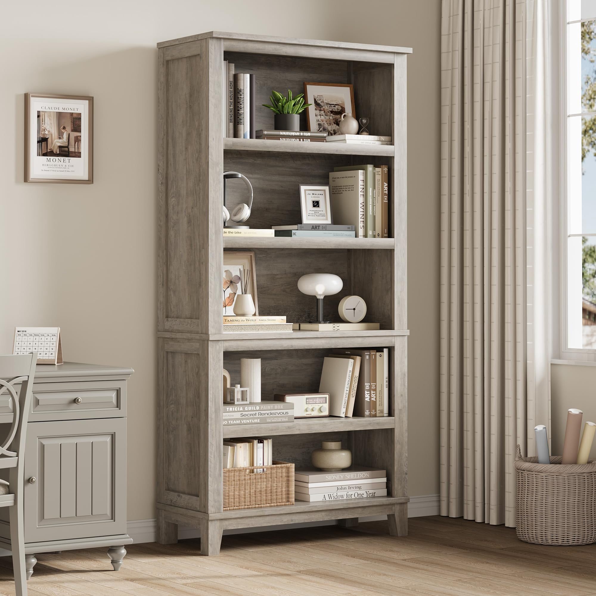 MemoryField 71'' Wooden Bookcase – Adjustable Bookshelves, 5-Tier ...