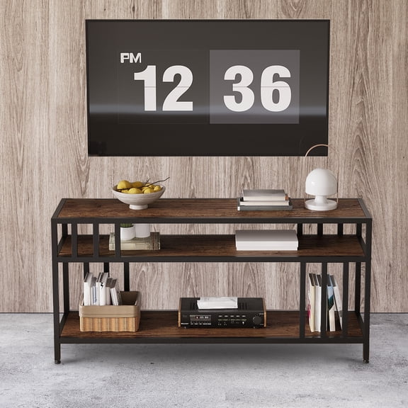 MemoryField Modern TV Stand for up to 65 in, 58'' Entertainment Center with Open Storage Shelves, TV Media Console Table -Rustic Brown