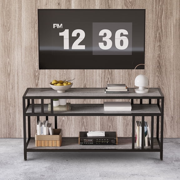 MemoryField Modern TV Stand for up to 65 in,  58'' Entertainment Center with Open Storage Shelves, TV Media Console Table-Rustic Grey