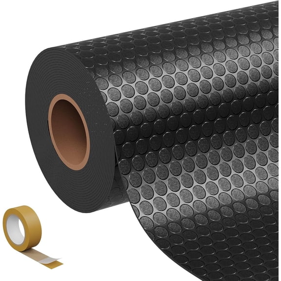 Memoryfield 10' x 10' Garage Floor Mat, Thickened Coin Plate PVC Floor Protector, Heavy-Duty Non-Slip Mat with Tape for Under Car, Basement & Workshop, Black