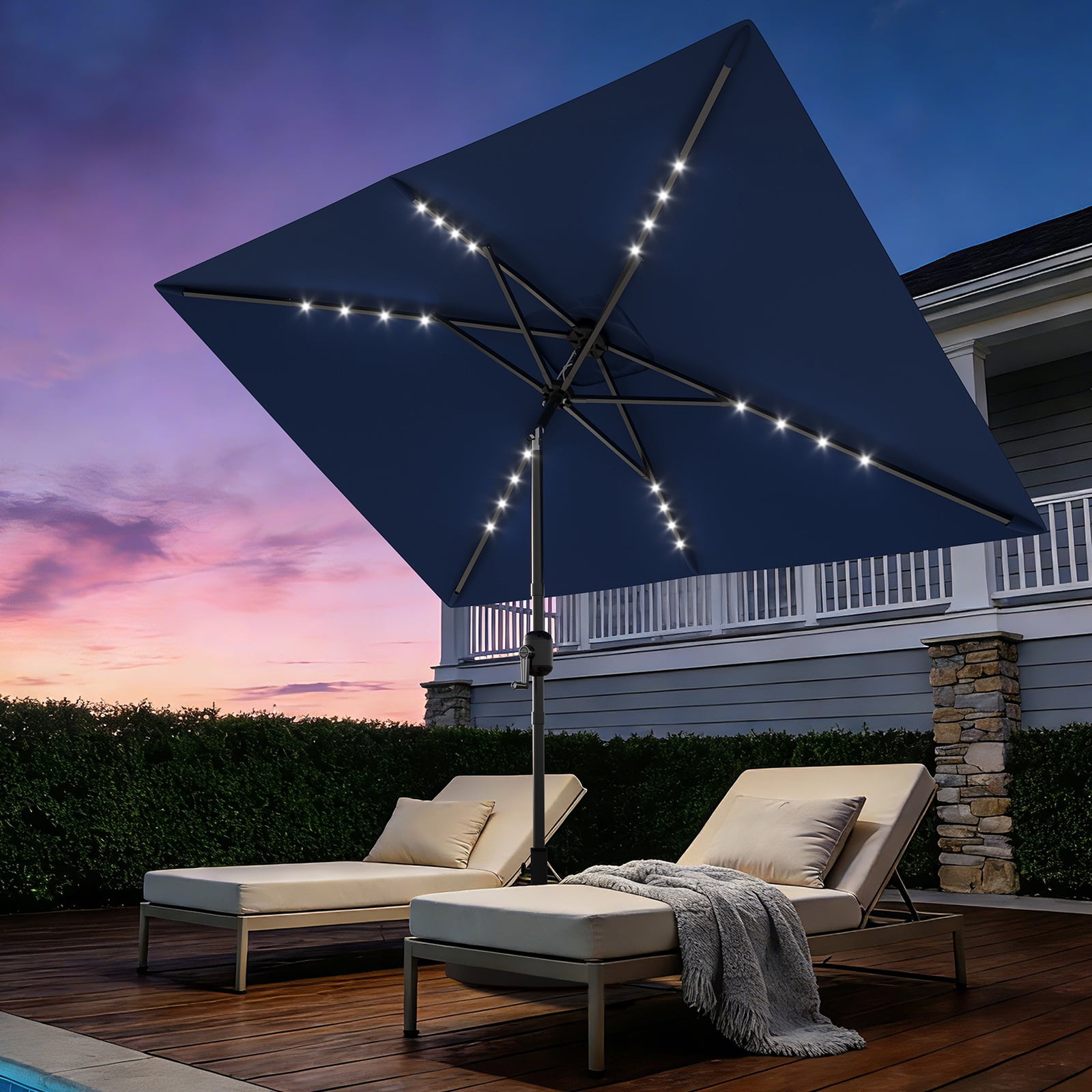 Memoryfield 10' x 6.5' Solar Rectangular Patio Umbrella with LED Lights ...