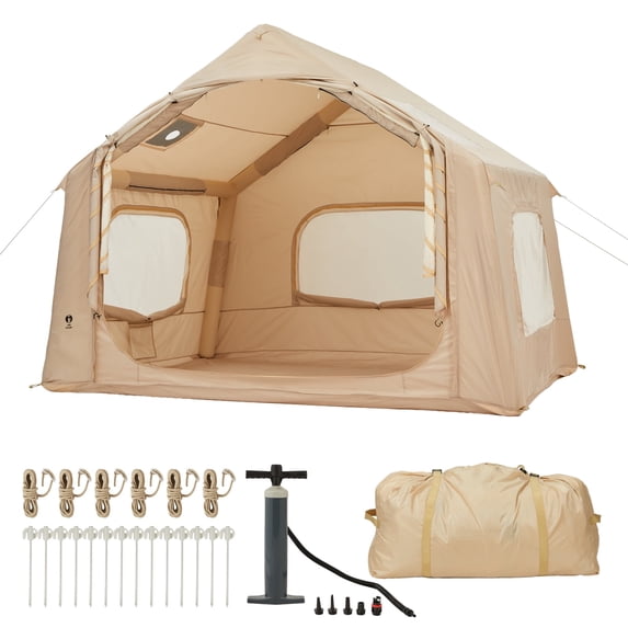 Memoryfield 10'x8' Quick-Setup Inflatable Camping Tent for 4-6 People, Large Family Air Tent w/roof Window & Awning, Stove Jack, Hand Pump