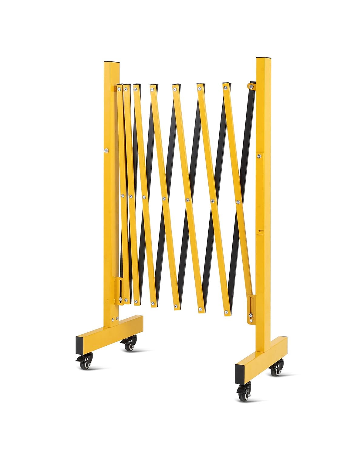 Memoryfield 11 ft Expandable Metal Barricade Gate, Folding Portable Safety Barrier with 4 Wheels, Security Fence for Doorways, Driveways & Crowd Control, Yellow