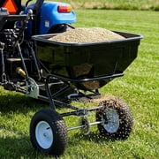 Memoryfield 125lb Tow Broadcast Spreader, Auto-Stop Dual Impeller, 30 Settings, for ATV/UTV Mower Fert/Seed, Black