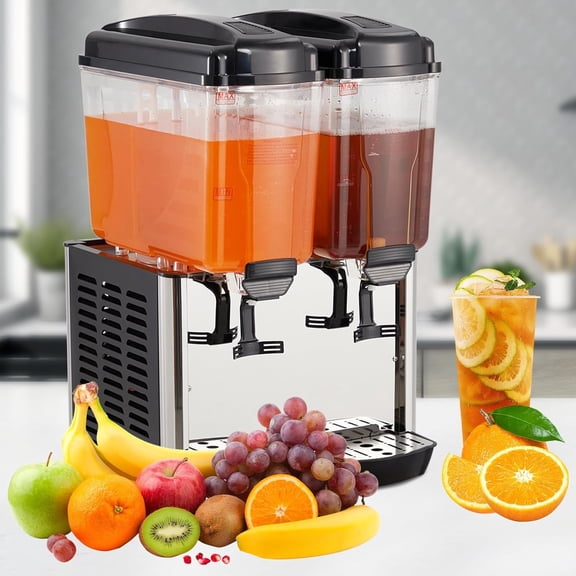 Memoryfield 2-Tank Commercial Beverage Dispenser, 9.5 Gal Stainless Steel Juice & Iced Tea Machine with Thermostat Control for Restaurant, Party & Home