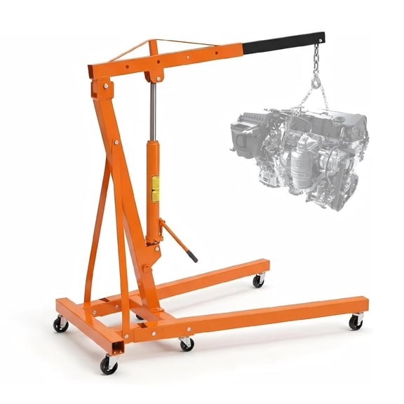 Memoryfield 2 Ton Foldable Engine Hoist Cherry Picker, Heavy-Duty Hydraulic Engine Crane Lift for Garage Workshop, Orange