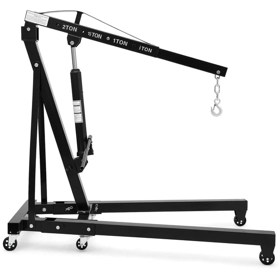 Memoryfield 2 Ton Folding Engine Hoist Cherry Picker, 4400 lb Hydraulic Shop Crane with Telescopic Boom and 6 Casters, Black