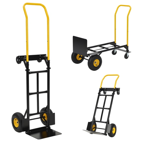 Memoryfield 2-in-1 Convertible Hand Truck Dolly, 400 lb Capacity Platform Cart, Flatbed Cart with Telescoping Handle, Heavy Duty Utility Cart for Moving, Warehouse, Yellow