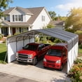 thumbnail image 1 of Memoryfield 20x20FT Metal Carport w/LED Light, Removable PE Sidewalls, Portable Car Garage with Galvanized Steel Roof for Trucks & Boats, Gray & White, 1 of 10