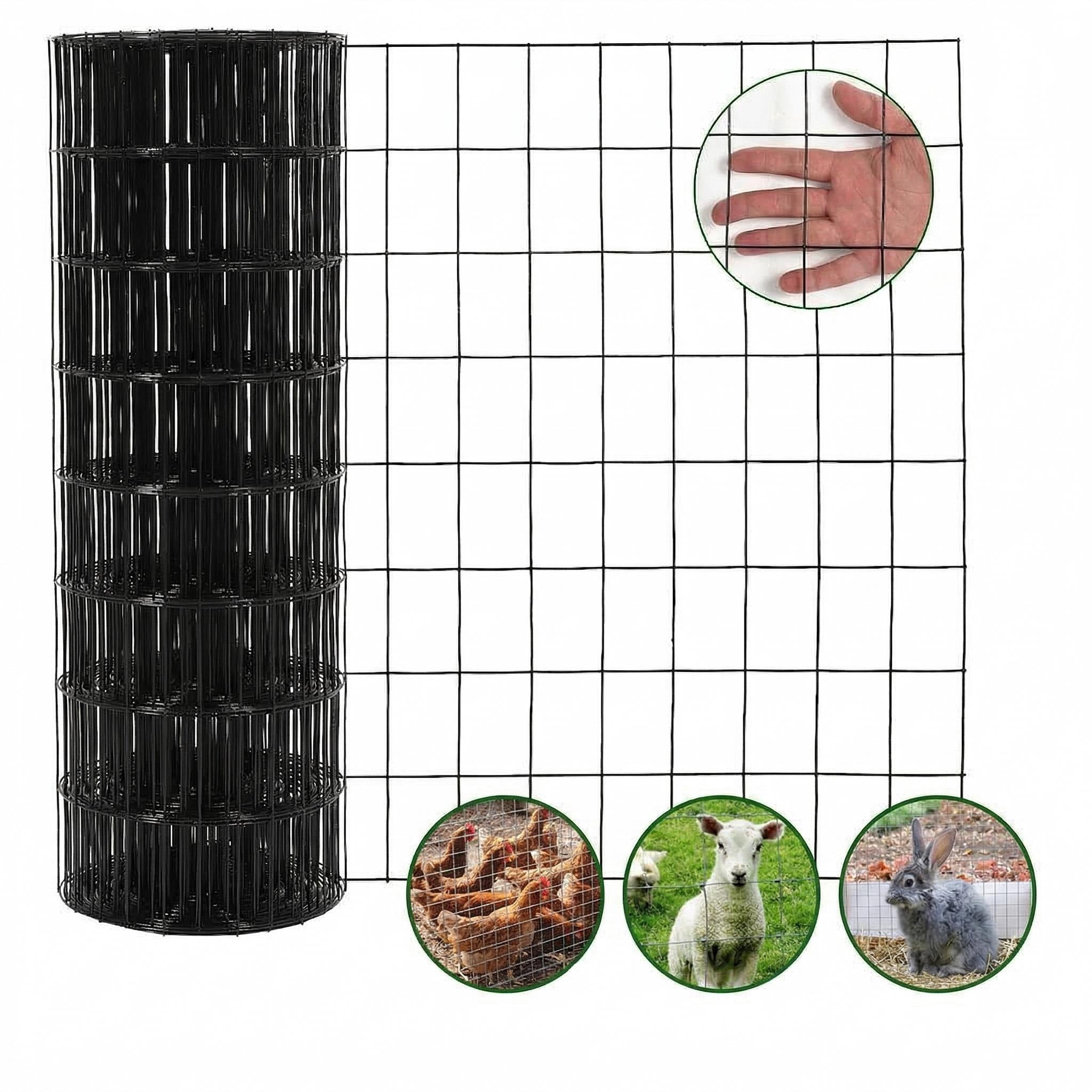 Memoryfield 24in x 50ft Wire Mesh Fence Roll, Galvanized Steel Poultry Netting with Vinyl Coating for Garden, Yard, Animal & Plant Protection, Black