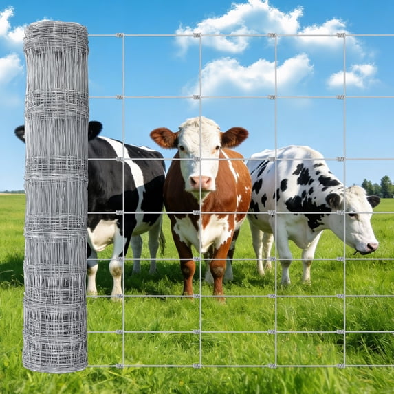 Memoryfield 3.9ft x 328ft Galvanized Cattle Fence, Heavy Duty Livestock Wire Fence for Goat, Hog, Sheep & Deer, Field Fence for Farm, Yard & Garden