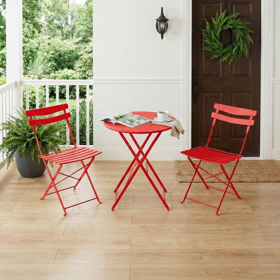 Memoryfield 3-Piece Patio Folding Bistro Set for 2, Metal Bistro Table and Chairs, for Balcony, Patio, Yard, Garden, Red