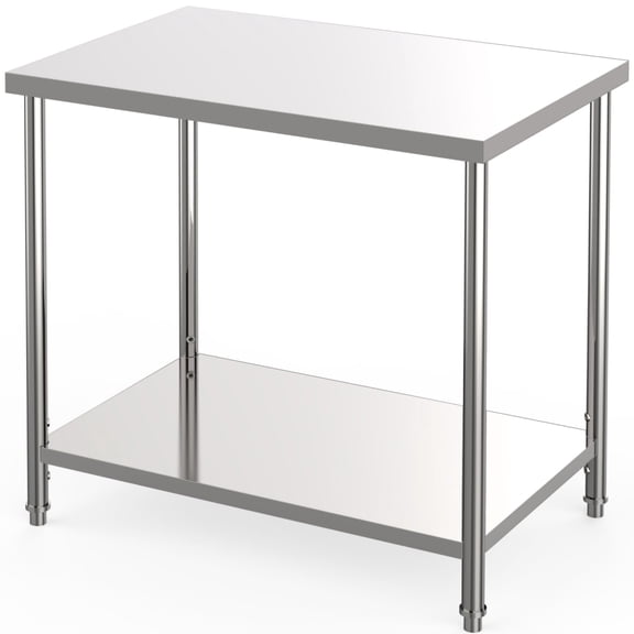 Memoryfield 36"x 24" Stainless Steel Work Table, Heavy-Duty 1000 LBS Workstation, 2-Tier Prep Table for Kitchen, Restaurant & Garage, Silver