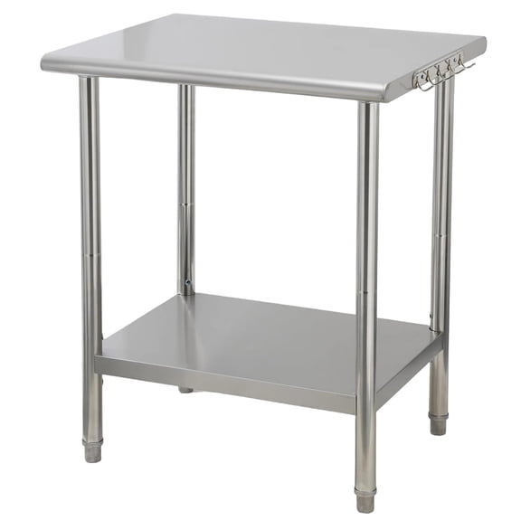 Memoryfield 36"x24" Stainless Steel Work Table, Heavy-Duty Commercial Prep Table with Double-Layer Storage Shelves, Side Hooks, for Kitchen & Laboratory, Silver