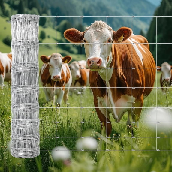 Memoryfield 4.9ft x 164ft Galvanized Cattle Fence, Heavy Duty Livestock Wire Fence for Cattle, Sheep, Pig & Deer, Rust-Resistant Farm & Garden Fence