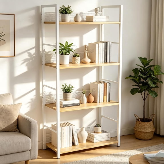 Memoryfield 4-Tier Tall Bookcase with Metal Frame, Industrial Storage ...