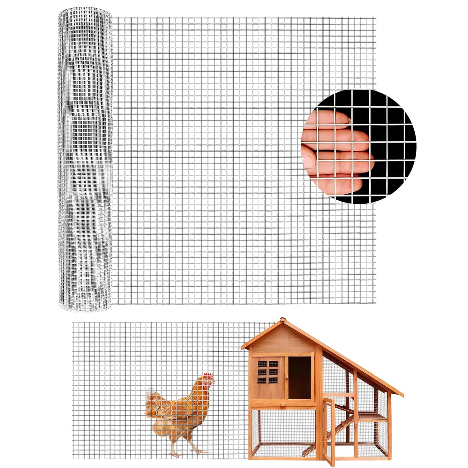 Memoryfield 48in x 50ft Hardware Cloth, 1/2 in 19 Gauge Galvanized Chicken Wire Mesh Roll for Chicken Coop, Poultry Cage, Garden & Animal Enclosures, Silver