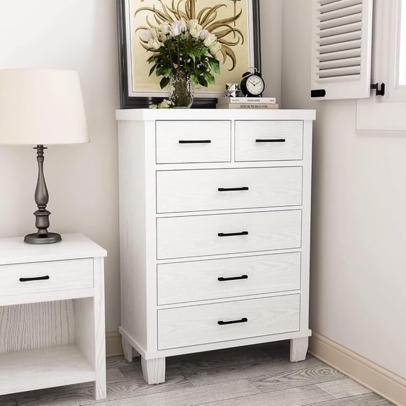 Memoryfield 6 Drawer Dresser, 45 in Tall Wooden Chest, Large Storage Organizer for Bedroom Closet Living Room Entryway, White