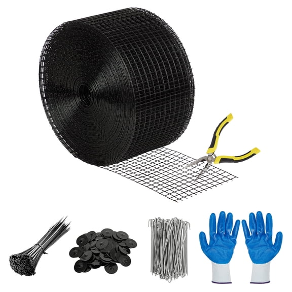 Memoryfield 6in x 120Ft Solar Panel Bird & Critter Guard Kit, PVC Coated Wire Mesh Roll with 60 Fastener Clips, 100 Cable Ties, Gloves & Pliers for Pest Control, Black