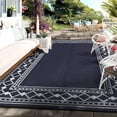 thumbnail image 1 of Memoryfield 8' x 10' Outdoor Rug Waterproof, Reversible Plastic Straw Patio Mat, Portable Rug for Deck, RV, Camping & Balcony, Navy/White, 1 of 8