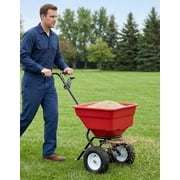 Memoryfield 80LB Broadcast Spreader 12FT Wide, 13 All-Terrain Wheels, Walk Behind Lawn Spreader for Lawn Fertilizer/Seed/Salt, Red