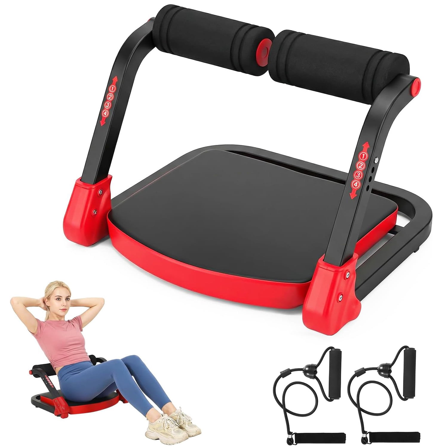 Memoryfield Ab Workout Machine Sit Up Core Trainer with Resistance Bands, 4-Level Adjustable Angles Foldable Ab Exercise Equipment for Home Gym Strength Training